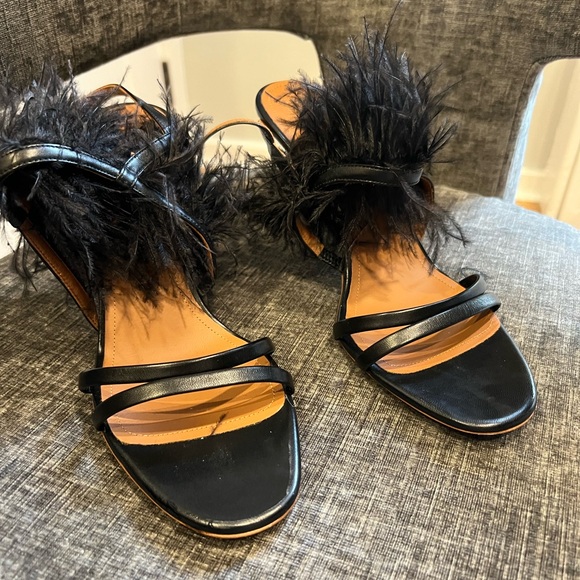Malone souliers Black Feathered Women's Sandals NEVER WORN - Picture 1 of 4